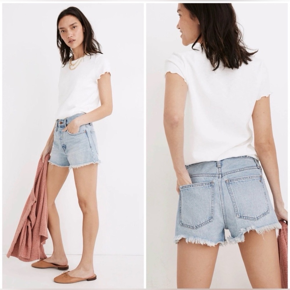 NWT Madewell Relaxed Denim Shorts Mid Rise Raw Hem 3" Light Wash Summer Size 30